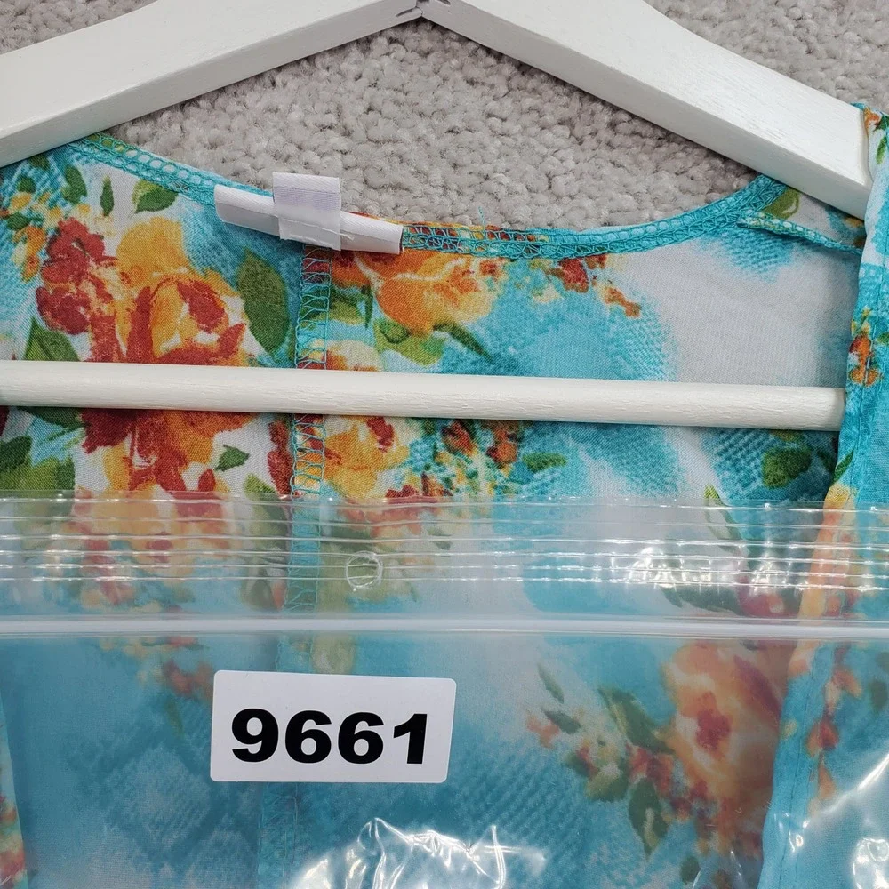 LuLaRoe Kimono Turquoise Floral Print Bohemian Lightweight‎ Cover Up Size 3 - Picture 9 of 9
